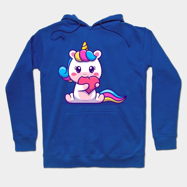 Cute unicorn bitten love heart Hoodie by Thumthumlam